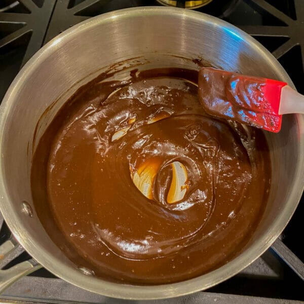 chocolate custard in pot thickening