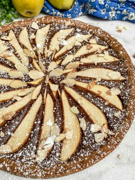 decorated pear and almond tart