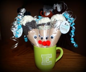 cocoa reindeer in a monogrammed mug