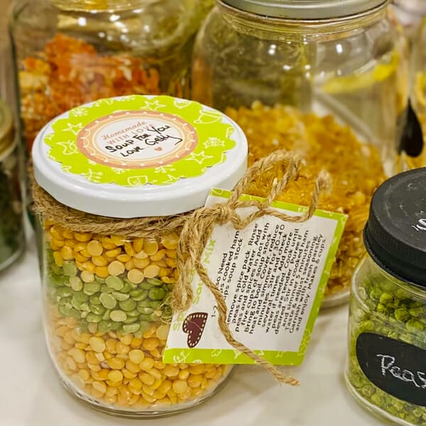 split pea and ham soup mix in a jar on counter
