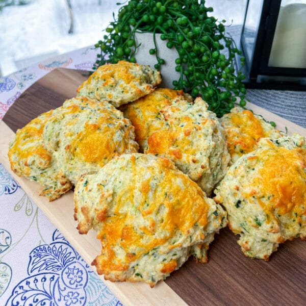 cheese and spinach biscuits on serving board