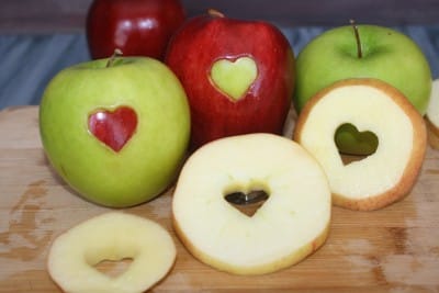 Healthy apple snacks with hearts
