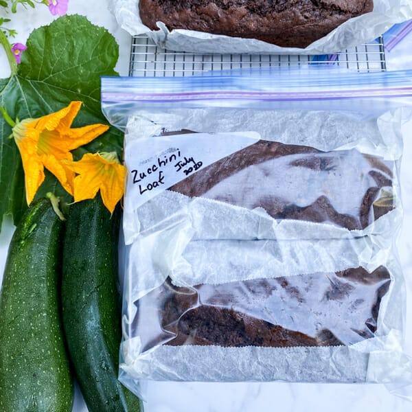 zucchini loaf in freezer bag