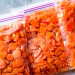 3 zipper bags full of blanched sliced carrots