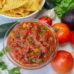 freezer salsa in bowl for dipping with fresh ingredients on side