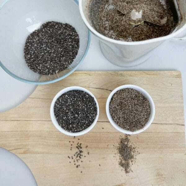 whole and ground chia seeds next to each other