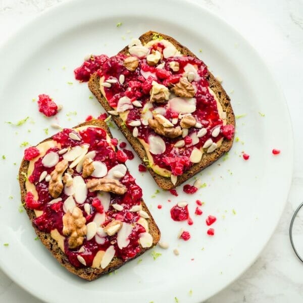 toast with chia seed preserve and nuts