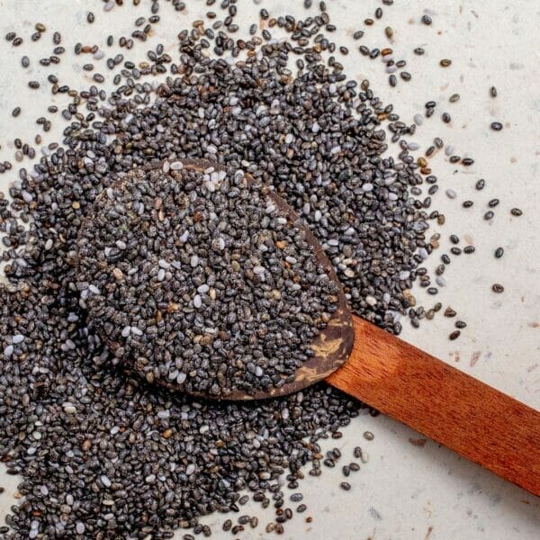 pile of chia seeds with spoon