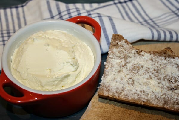 close up of extended butter in dish