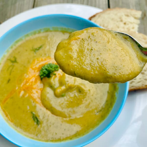 broccoli soup on spoon