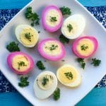 plate of pickled deviled eggs