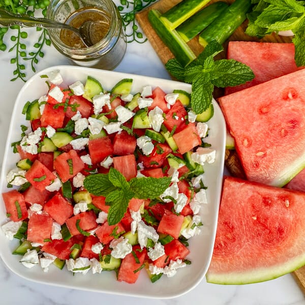 watermelon cucumber salad with ingredients