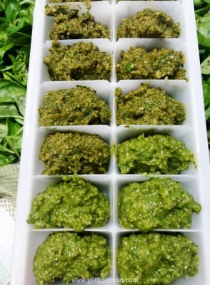 basil pesto in freezer trays - watermarked