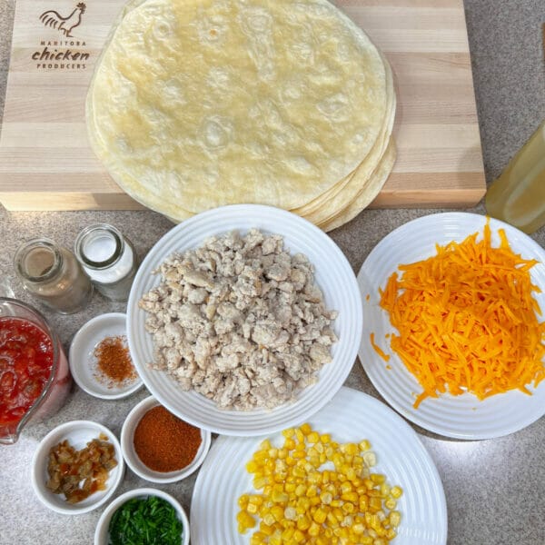 ingredients for taquitos in bowls