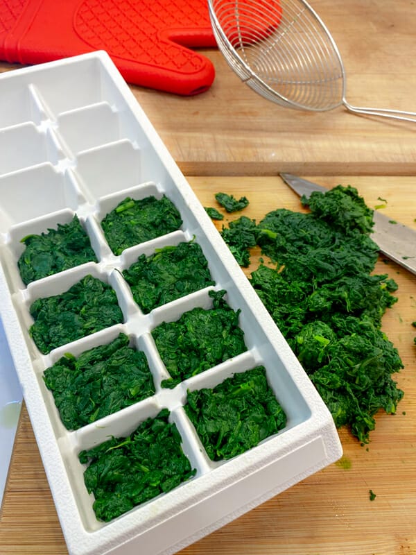 blanching and freezing spinach ice cube tray