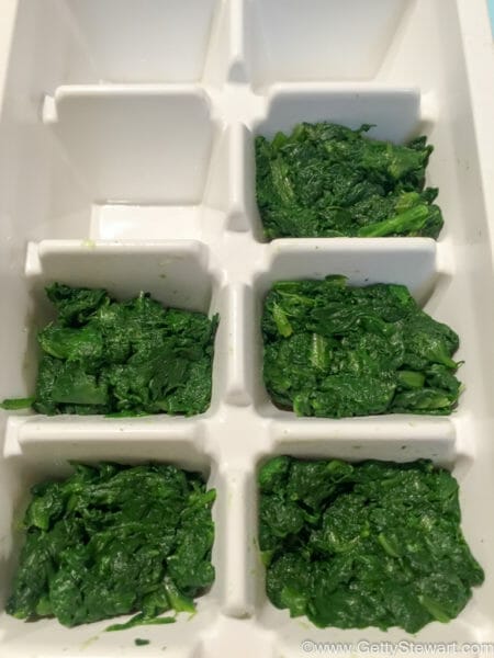 freezing spinach ice cube tray