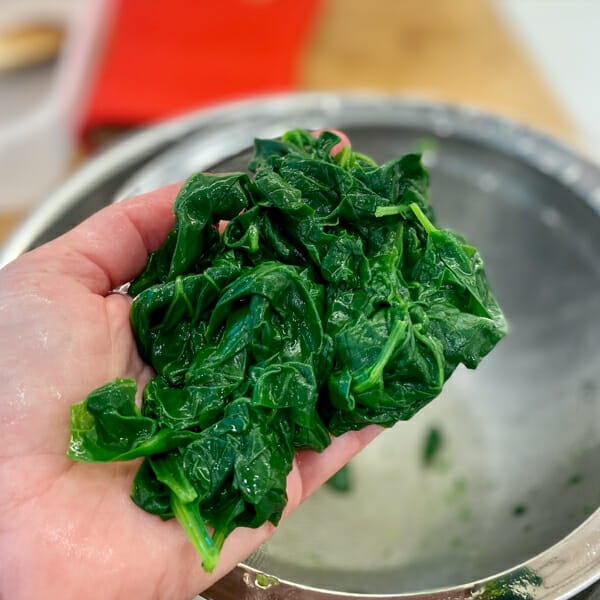 Blanched spinach in hand