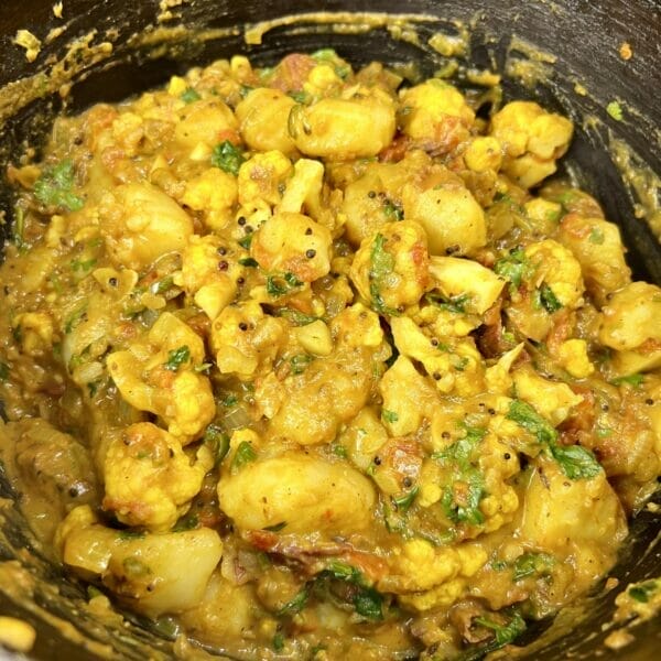 Cauliflower potato curry in pot