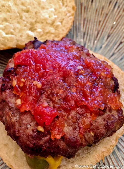 homemade hamburgers with tomato jam