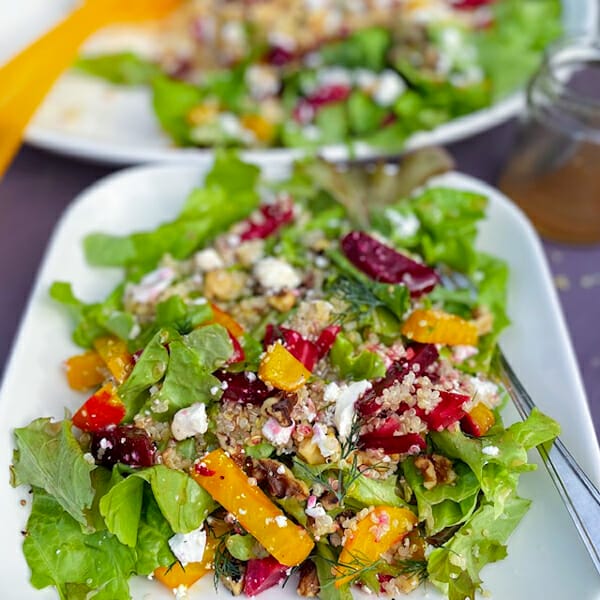 beet salad with quinoa on plate