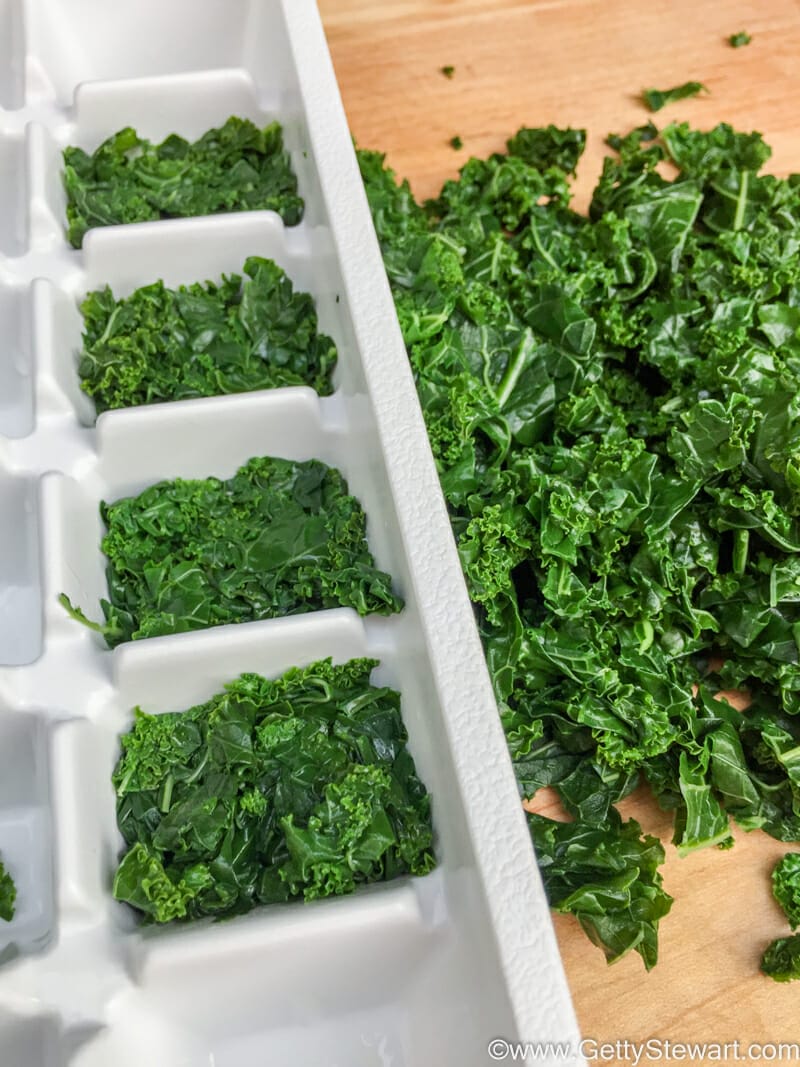 stuff kale in ice cube tray