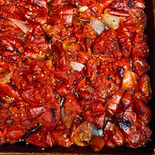 pan of roasted tomatoes