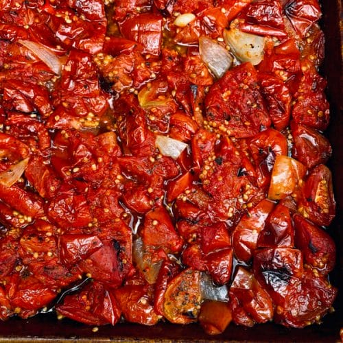pan of roasted tomatoes