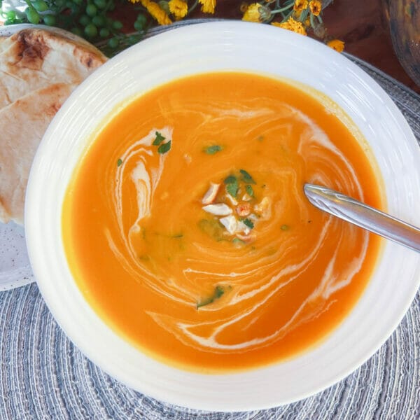 butternut squash soup with stirred in garnish