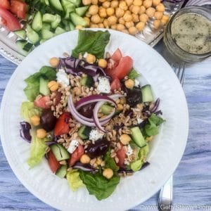 Wheatberry Chickpea Salad with Feta and Greek Dressing