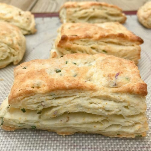 close of layers in chive biscuits