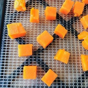 cubes of sweet potato on tray