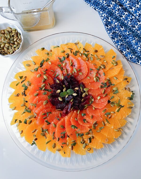 orange and mint salad on platter