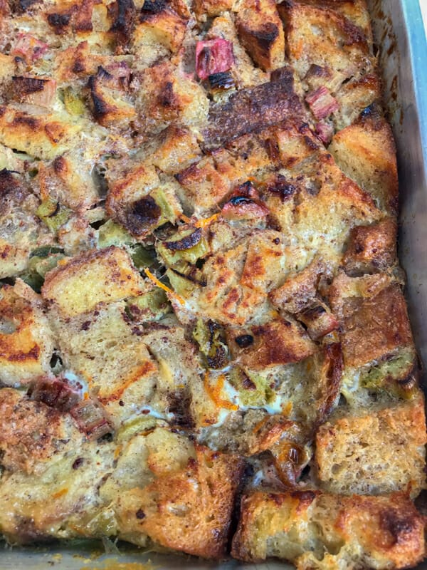 baked rhubarb and bread pudding
