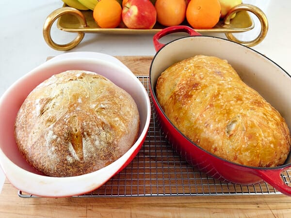 sourdough bread in 2 pans