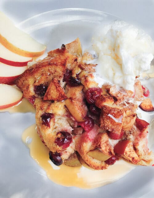 apple french toast breakfast with whipped cream