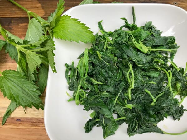 plate of blanched nettle