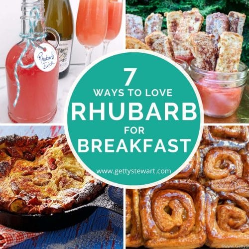collage of 4 rhubarb breakfast recipes