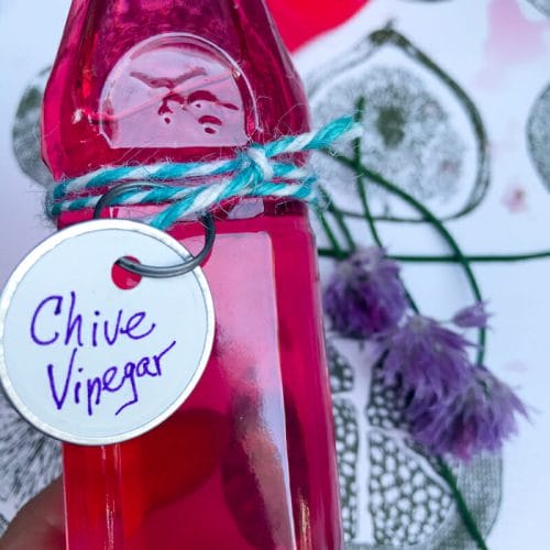 pretty chive vinegar in bottle