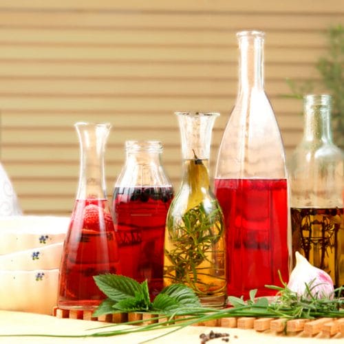 infused vinegar in bottles