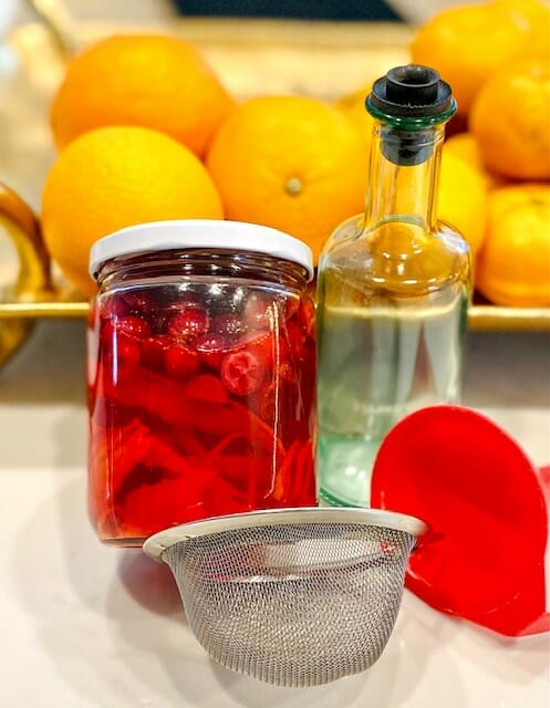 cranberry orange vinegar ready to bottle