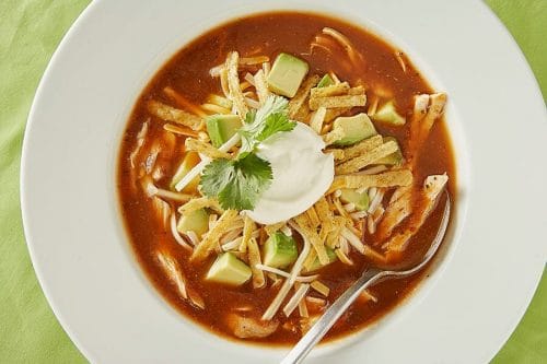 Aztec chicken soup in bowl