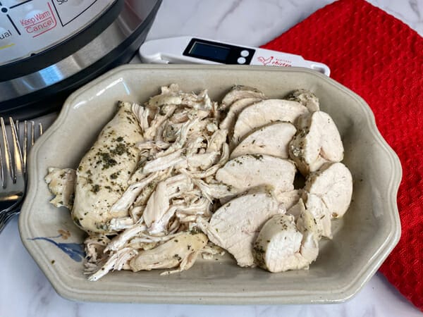 cooked shredded and sliced chicken breast