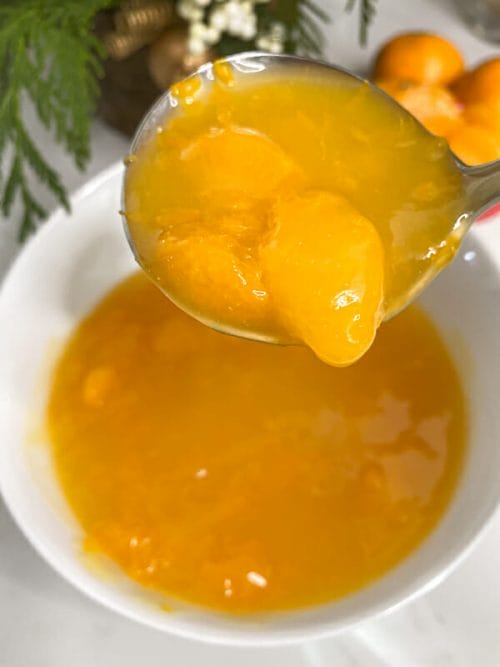 close up of mandarin orange sauce