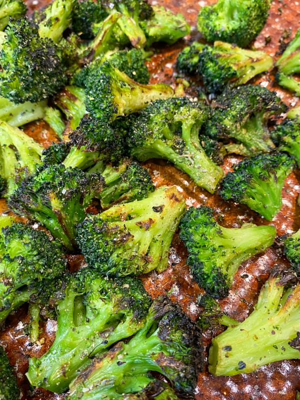 finished roasted broccoli on sheet