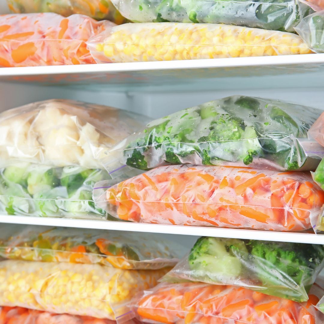 frozen veggies in freezer