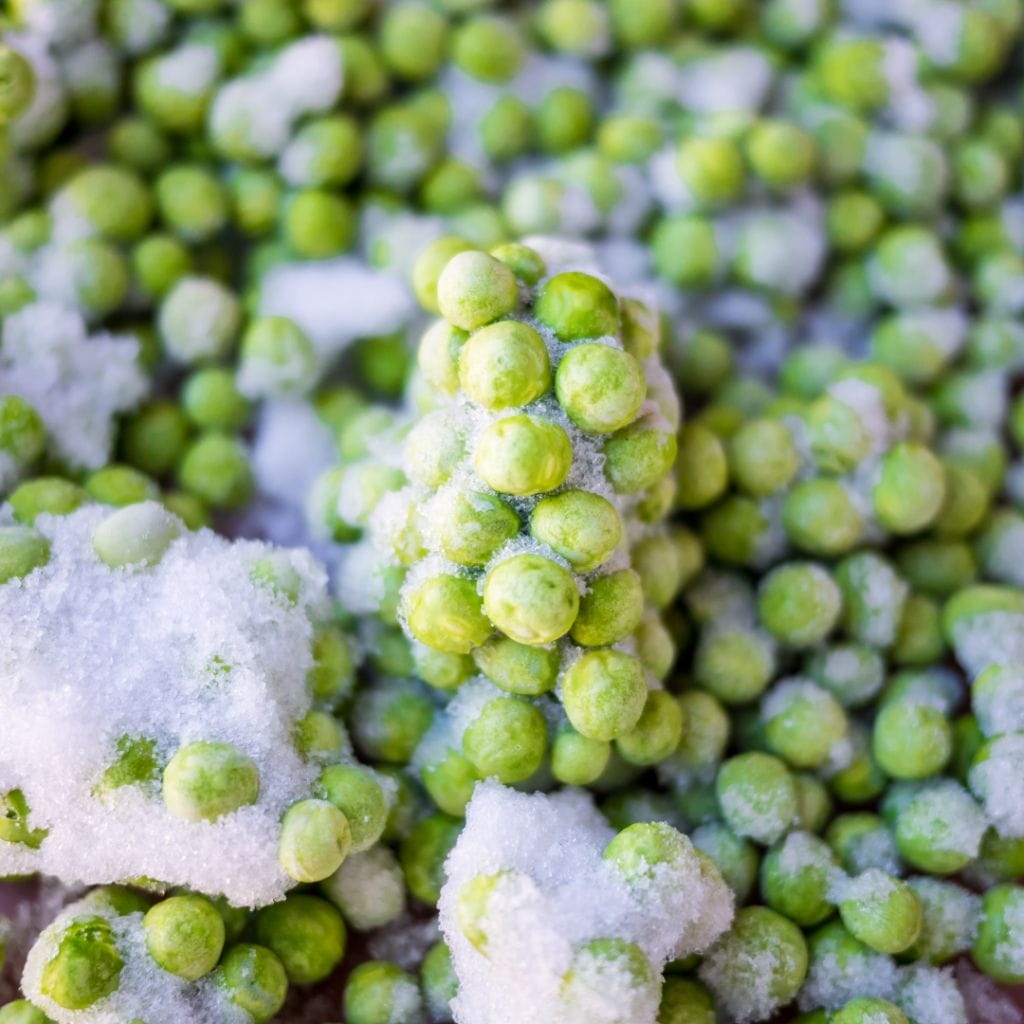 ice crystals on frozen peas