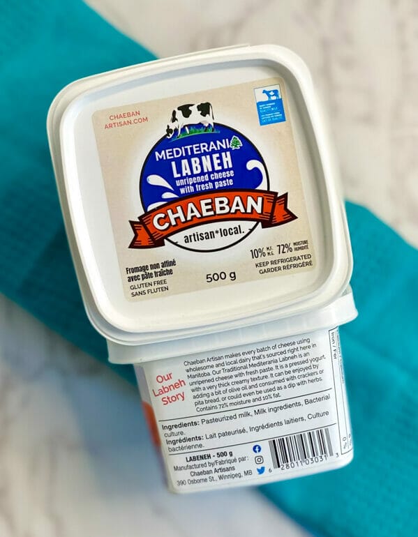 labneh container and ingredient list