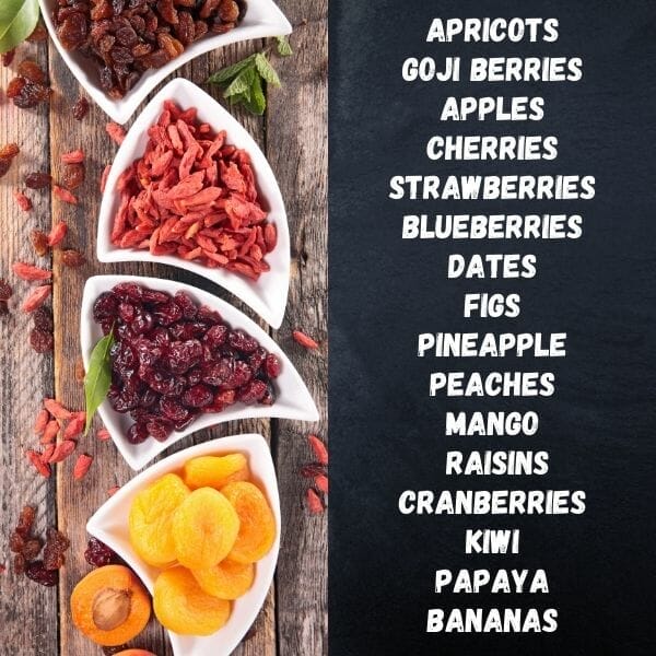 list of dried fruit