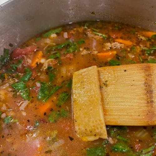 Parmesan rind in soup pot