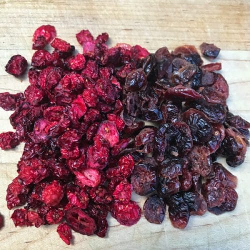 comparison of home dried and store bought cranberries